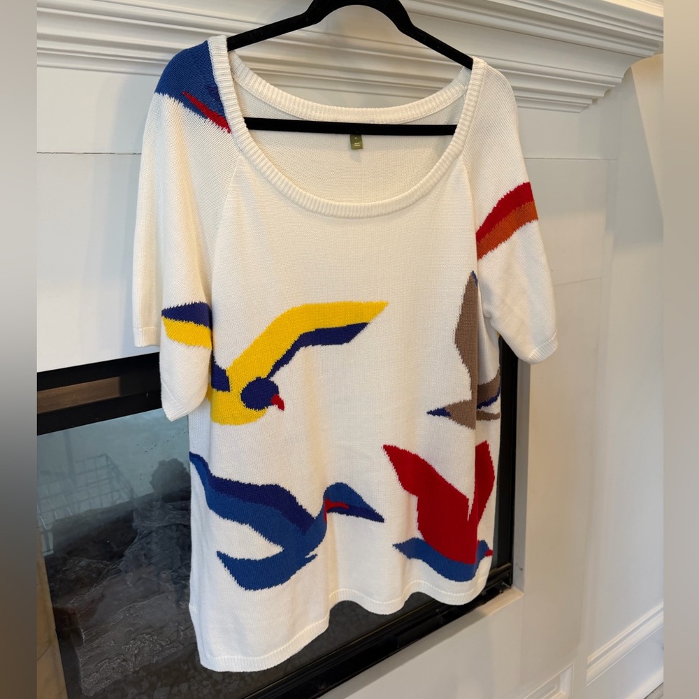CELANDINE (sold at Anthropologie) Colorful Bird Pattern Top (100% cotton)